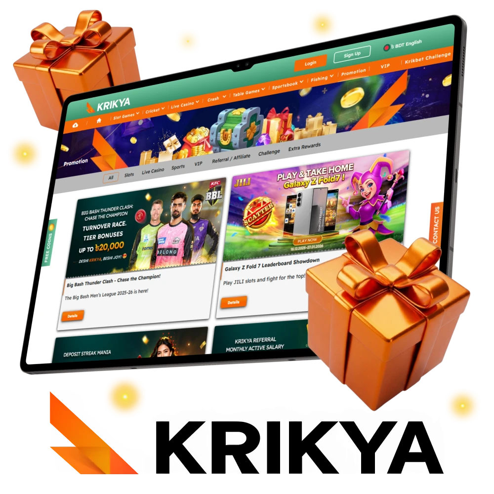 Krikya bonuses in Bangladesh boost winnings for new and active users.