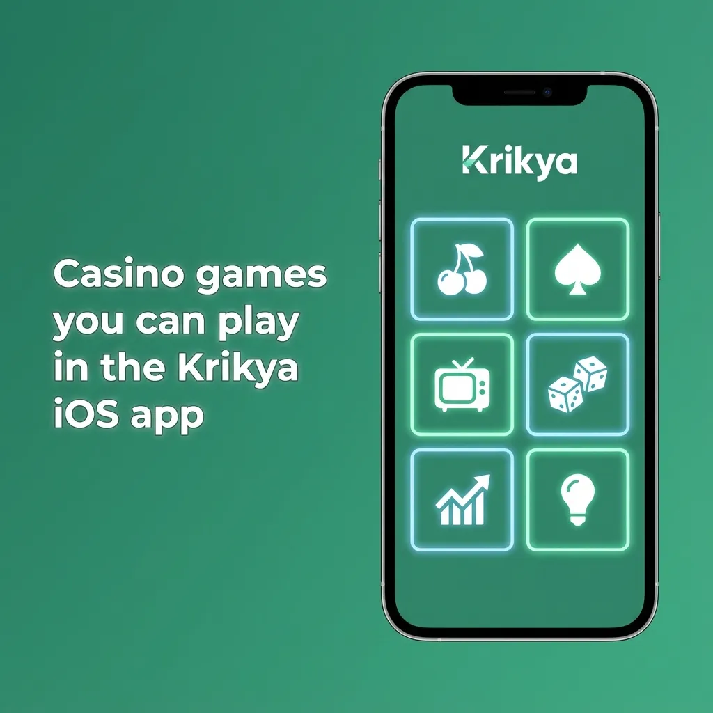 Krikya iOS app screen showing categories of slots, table games, and live dealer casino options from multiple providers