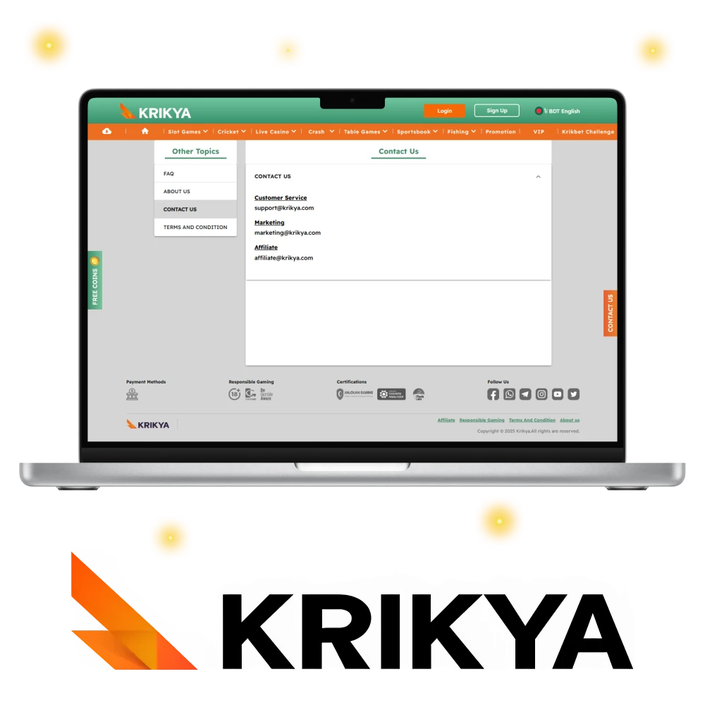 Krikya contacts provide easy communication for support and inquiries.