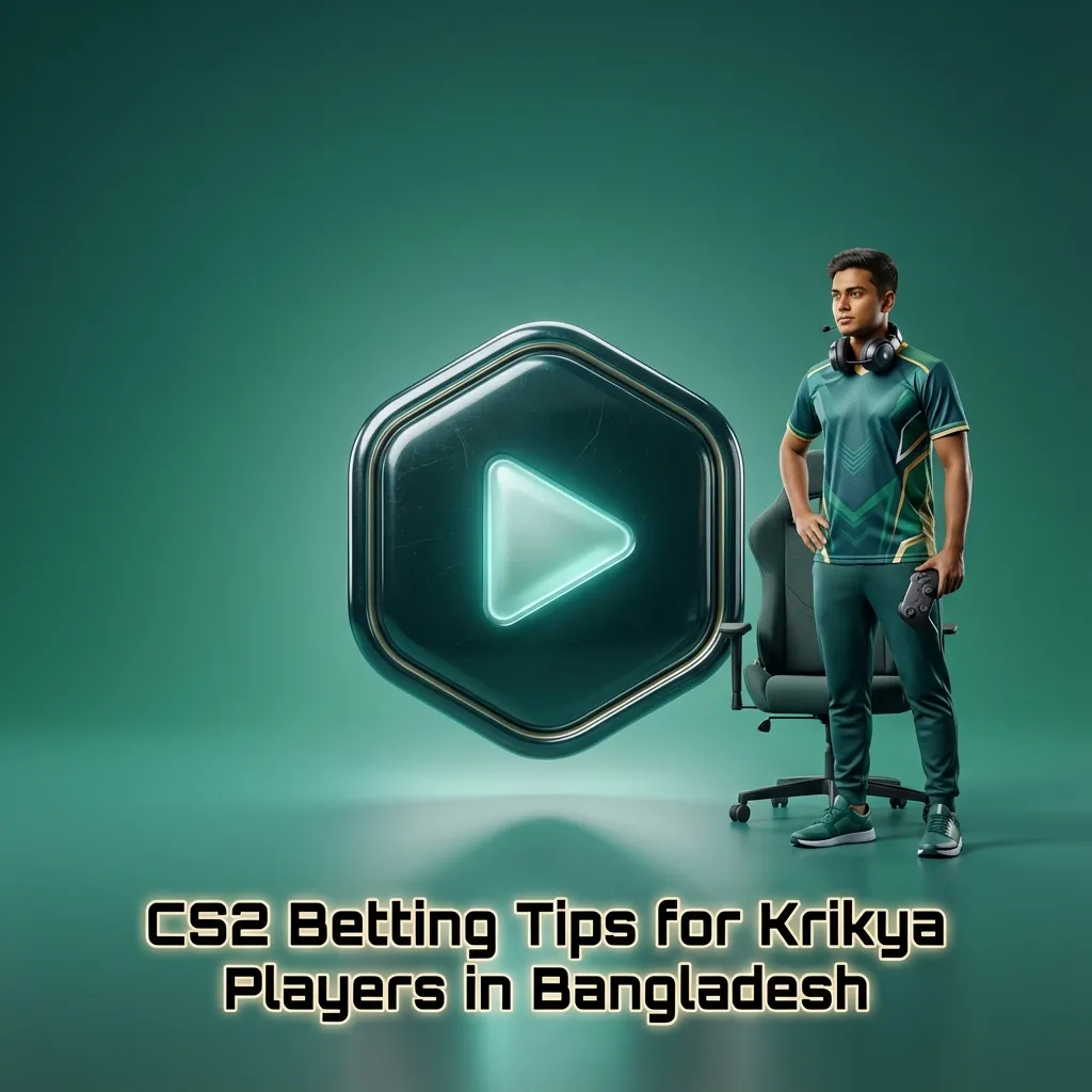 CS2 betting tips graphic for Krikya Bangladesh users, showing bankroll, map, roster, and form analysis icons