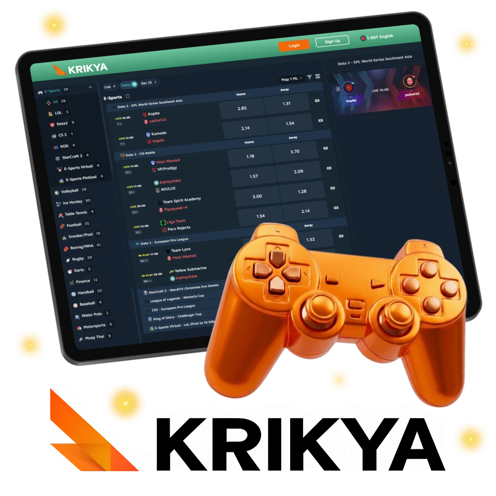 Explore esports betting on Krikya with popular global tournaments.