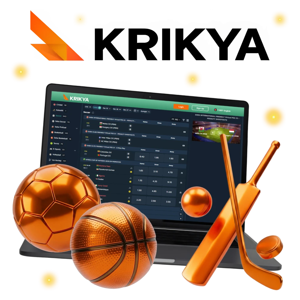 Krikya sport betting covers multiple disciplines with flexible markets.