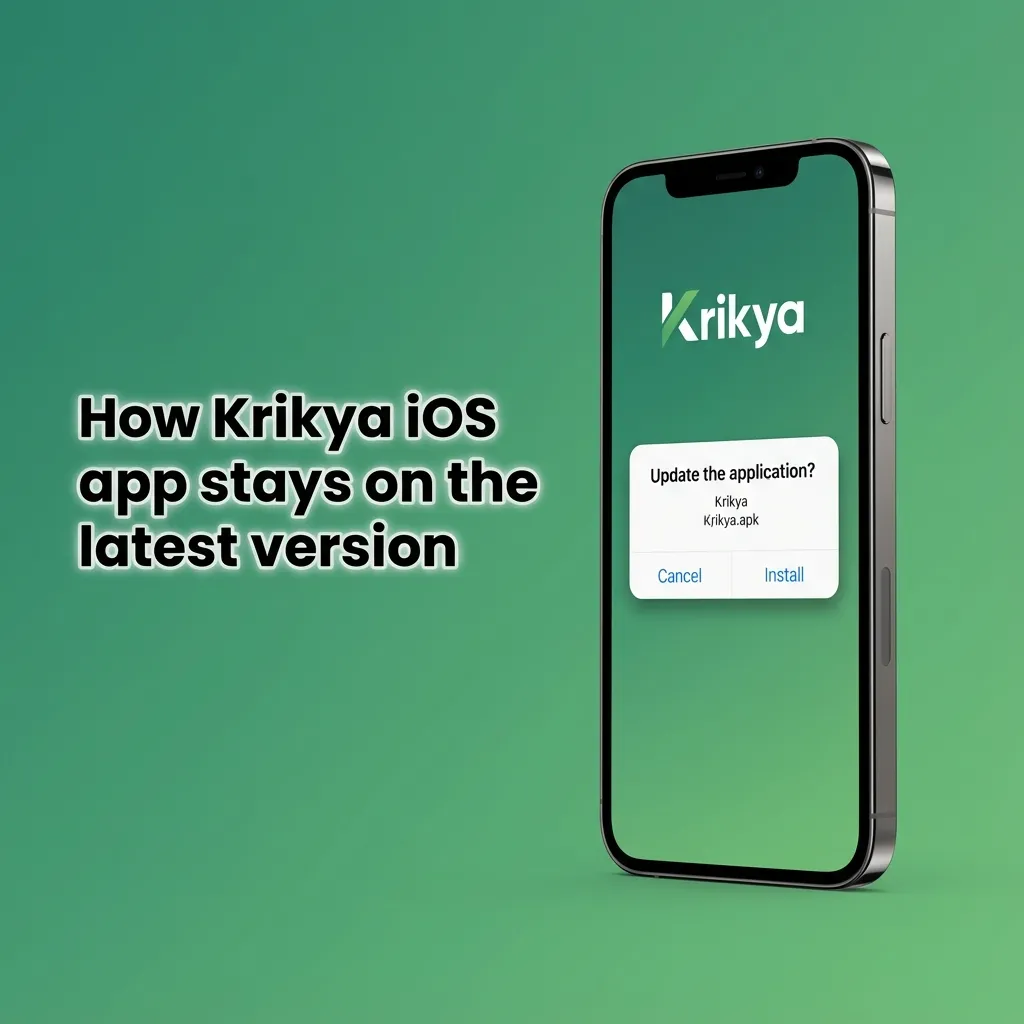 Illustration of Krikya iOS PWA app icon with text explaining it always updates to the latest betting platform version