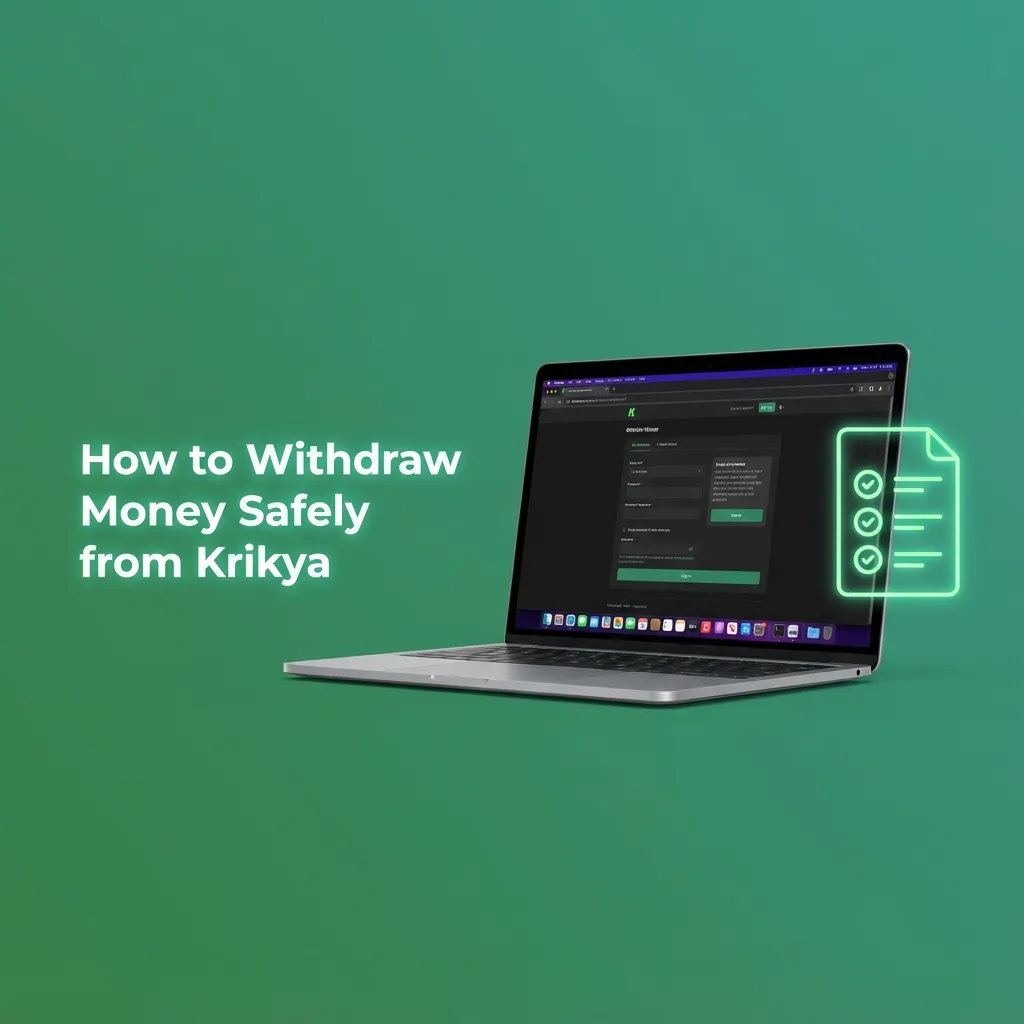 Illustrated guide showing a user safely withdrawing money from the Krikya platform in Bangladesh step by step