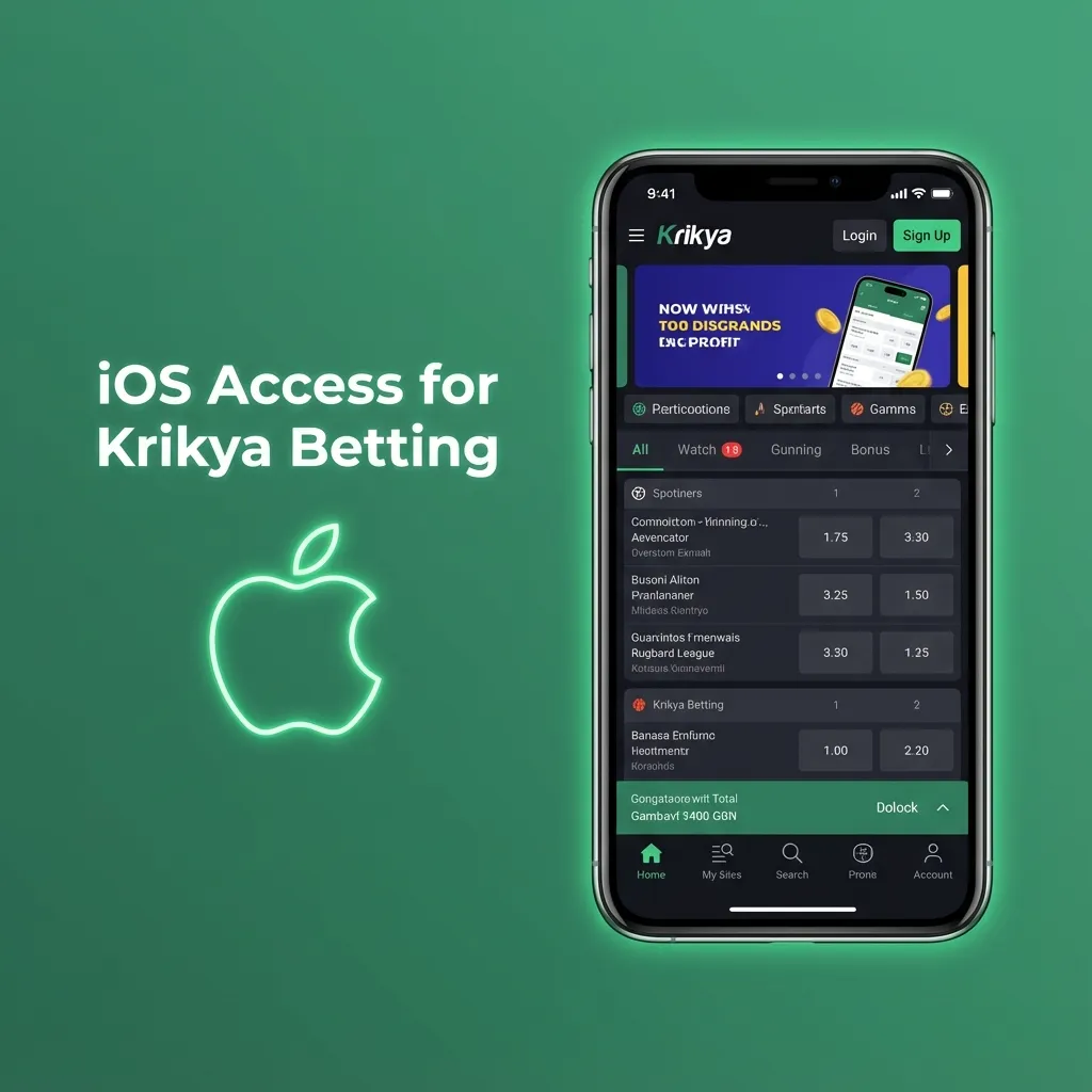 Illustration of an iPhone showing Krikya mobile site with steps to add a home screen shortcut for app-like betting access