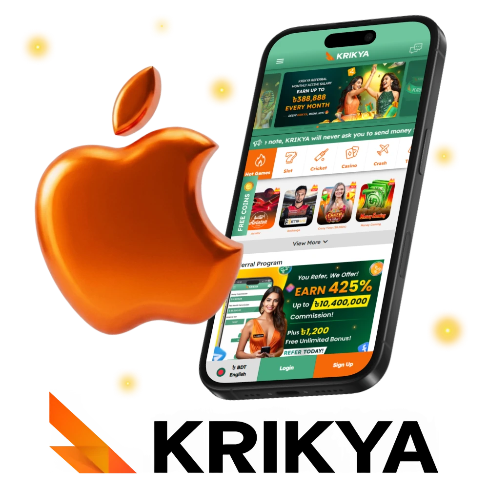 Krikya iOS application ensures stable betting on Apple devices.