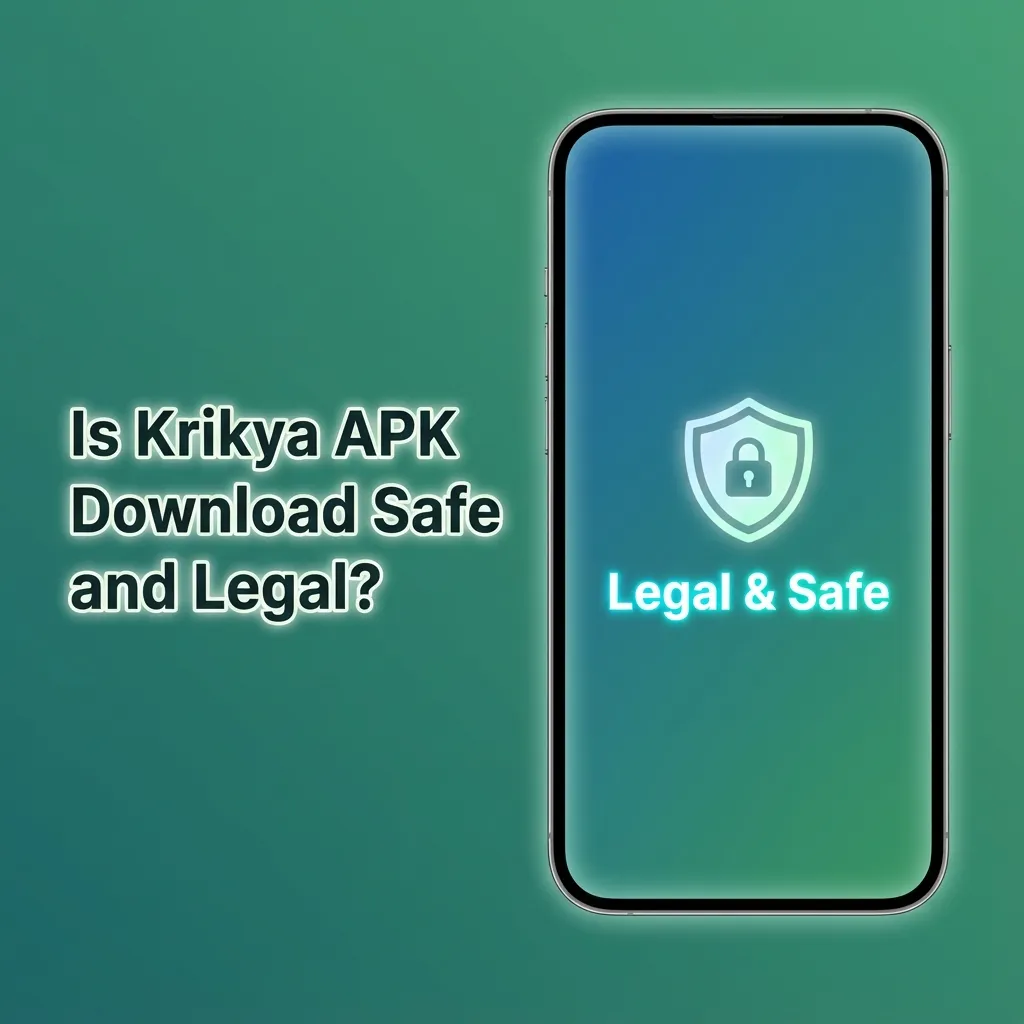 Illustration of Krikya betting app on a phone with padlock and legal license icons, symbolizing safe, regulated use.