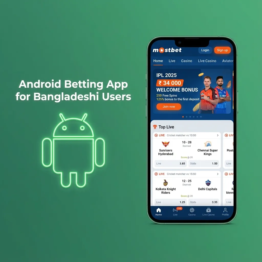 Illustrated guide showing Bangladeshi user downloading, installing, and launching an Android betting APK on a smartphone