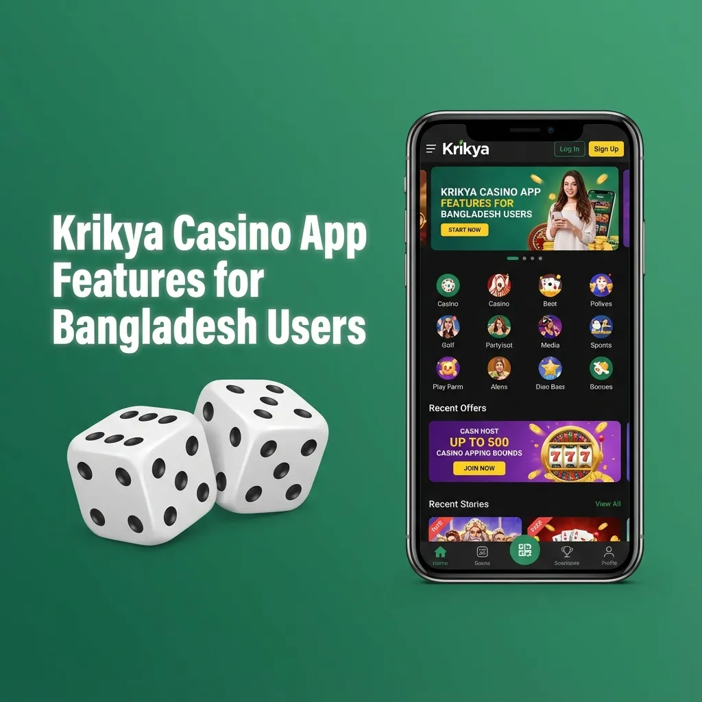 Krikya casino app interface showing slots, live tables, and promotions for Bangladeshi players on a smartphone screen