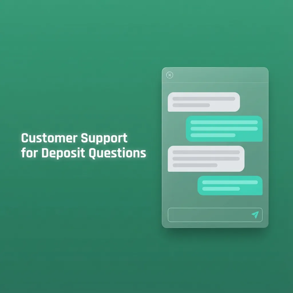 Illustration of customer contacting 24/7 support via chat, email, WhatsApp, and social media for deposit and transaction help