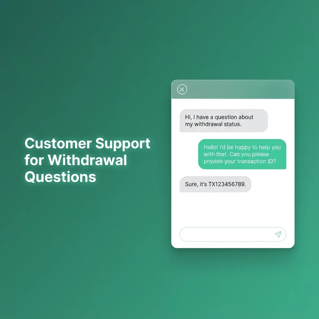 Illustration of customer contacting support via chat, email, and phone to resolve online withdrawal issues