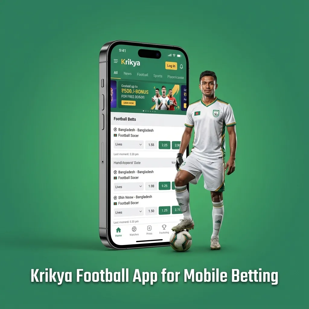 Krikya Football mobile betting app on a smartphone, showing live match odds and bet slip options for Bangladeshi users