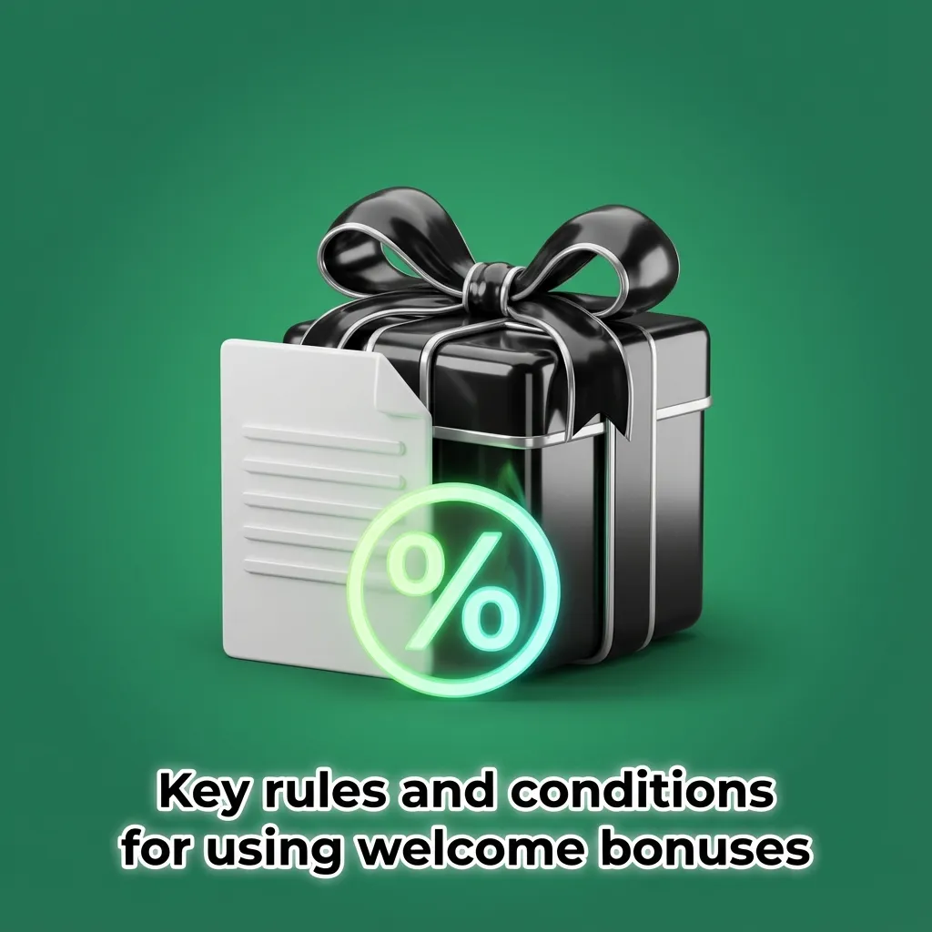 Infographic titled “Key rules and conditions for using welcome bonuses” with bullet points listing main Krikya bonus requirements