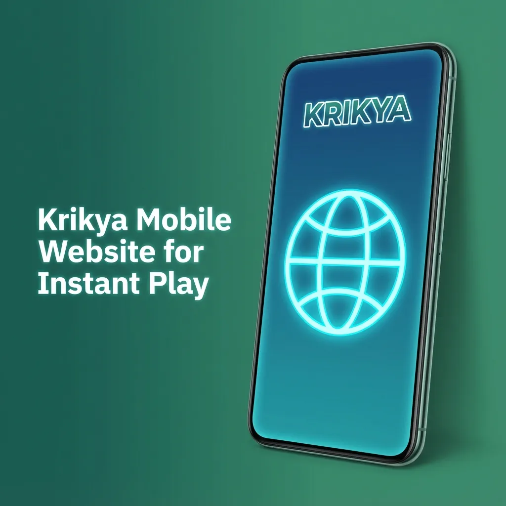 Smartphone screen showing Krikya mobile website with sports betting, casino games, and login in a web browser interface