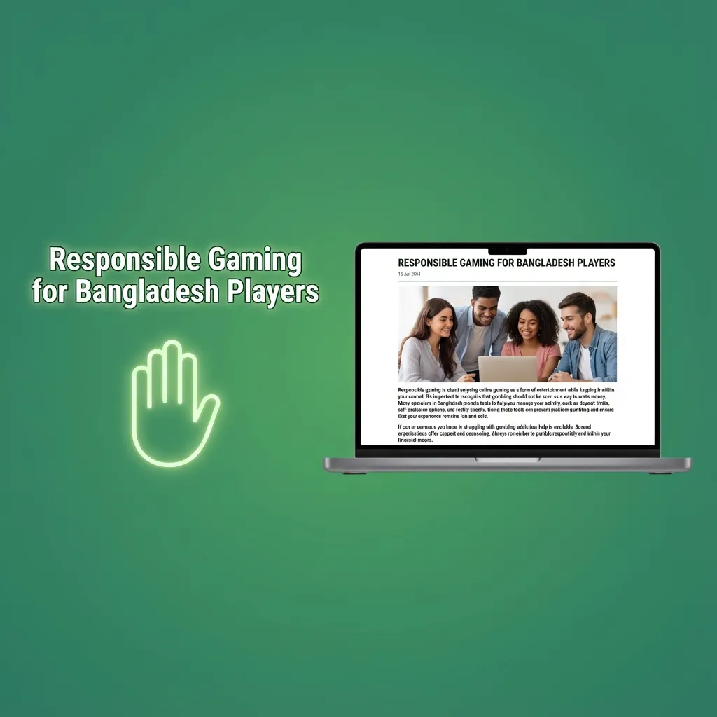 Illustration promoting responsible online betting for Bangladeshi players with tips on budgeting, limits, breaks, and support