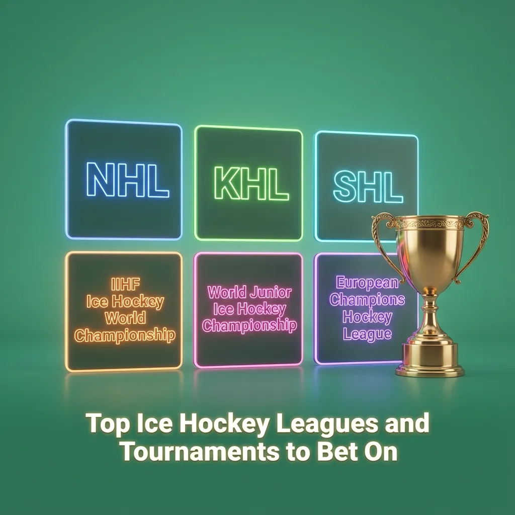 Ice hockey betting graphic listing NHL, KHL, IIHF Worlds, Olympics, Liiga, SHL and other European leagues