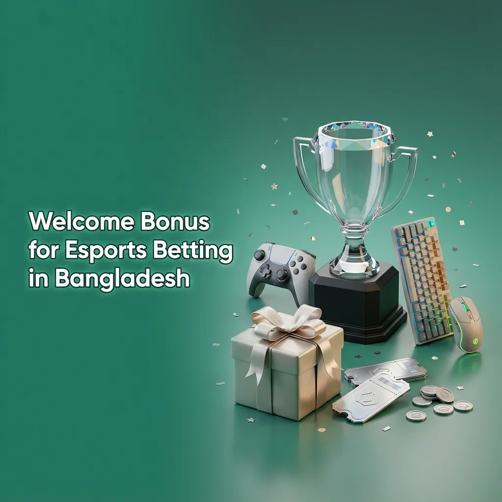 Promo banner offering 100% esports welcome bonus up to ৳25,000 for Bangladeshi players, with Dota 2, CS2, and LoL icons