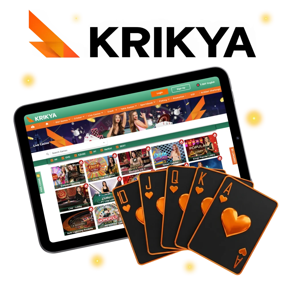 Live casino on Krikya brings real dealers and instant gameplay.