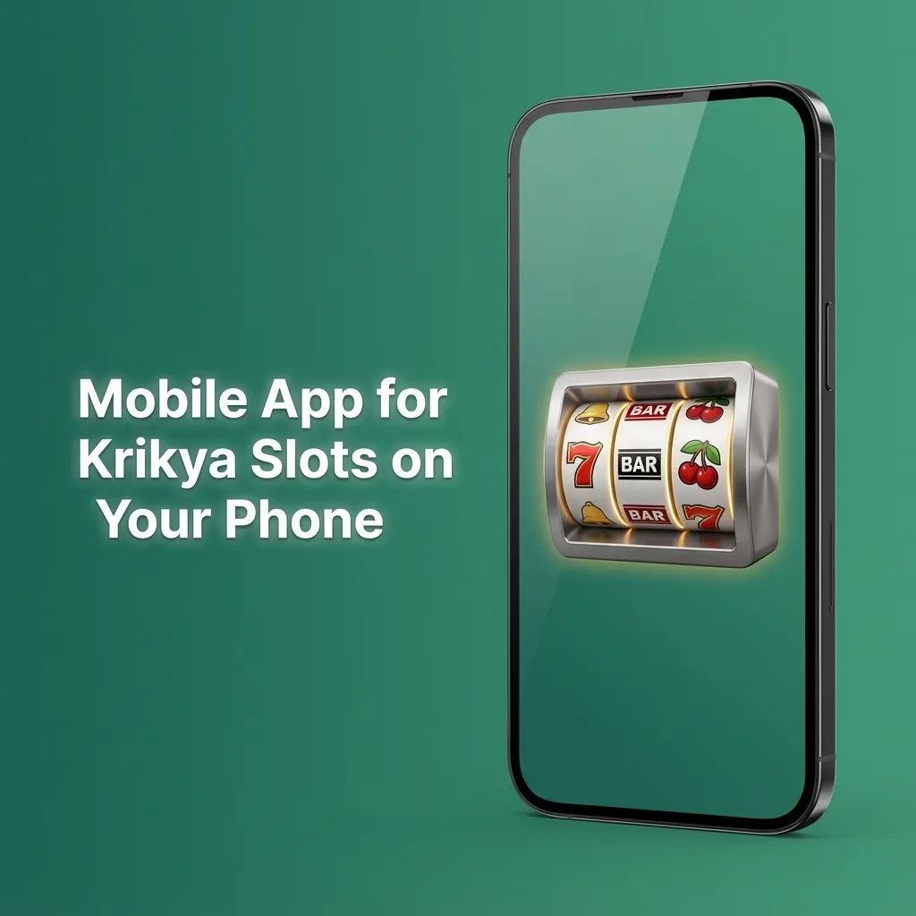 Smartphone screen showing Krikya casino app lobby with colourful online slot game icons and navigation menu