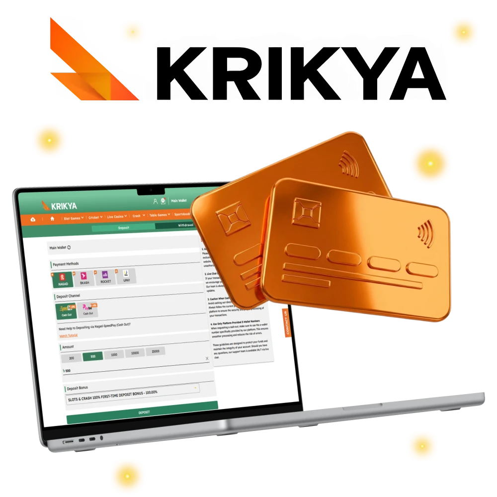 Krikya payments support convenient methods for Bangladeshi users.
