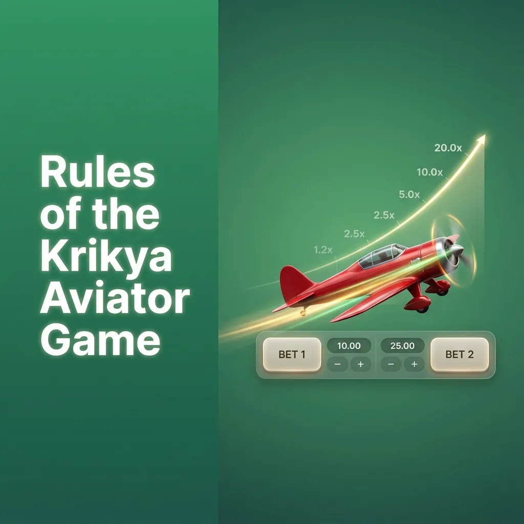 Illustration of Krikya Aviator: red plane ascending as multiplier rises, with players choosing when to cash out before crash