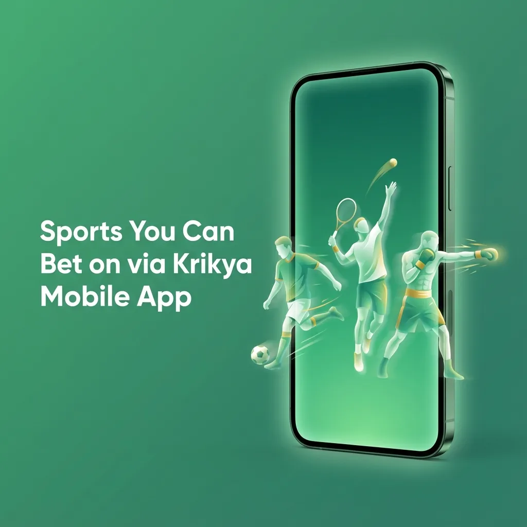 Krikya mobile app screen showing live odds and icons for cricket, football, tennis, basketball, esports and more sports