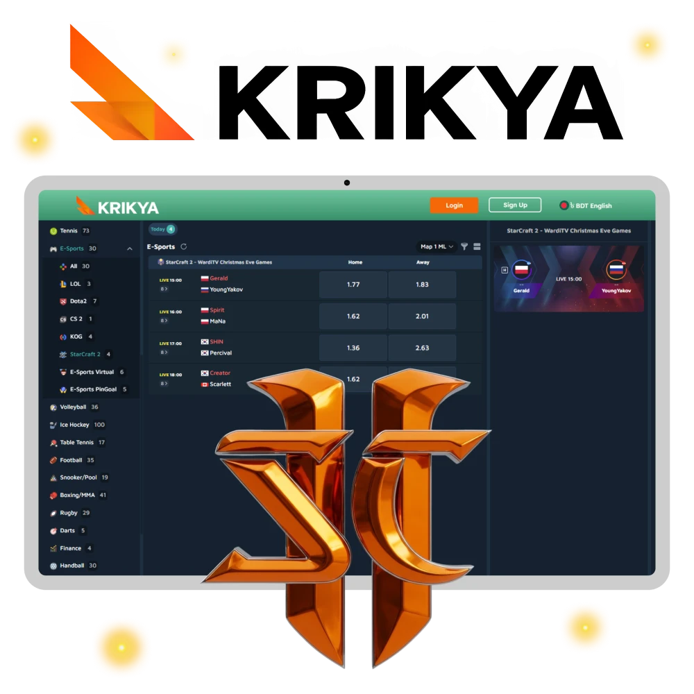 StarCraft betting on Krikya suits strategy fans seeking precise odds.