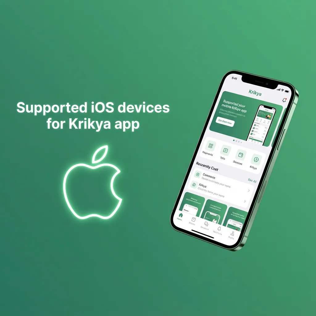Graphic listing iPhone and iPad models compatible with the Krikya app on iOS 12 or later