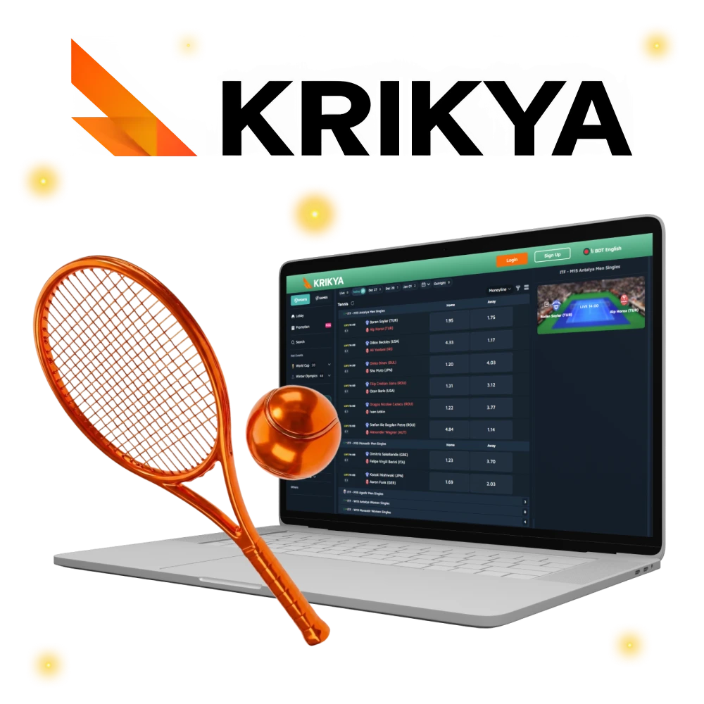 Tennis betting on Krikya features global tournaments and live odds.