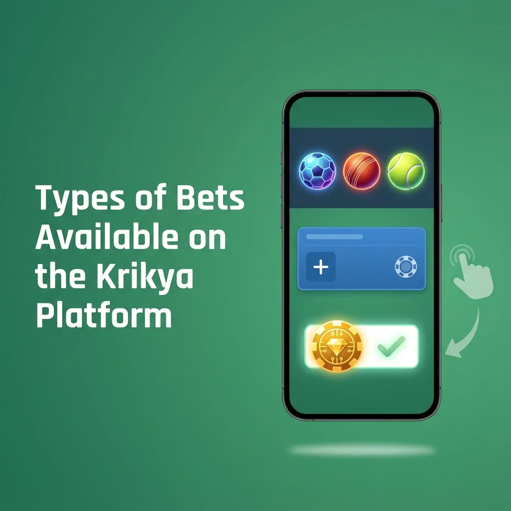 Infographic showing single, express, and system bet types on Krikya with brief risk and payout descriptions.