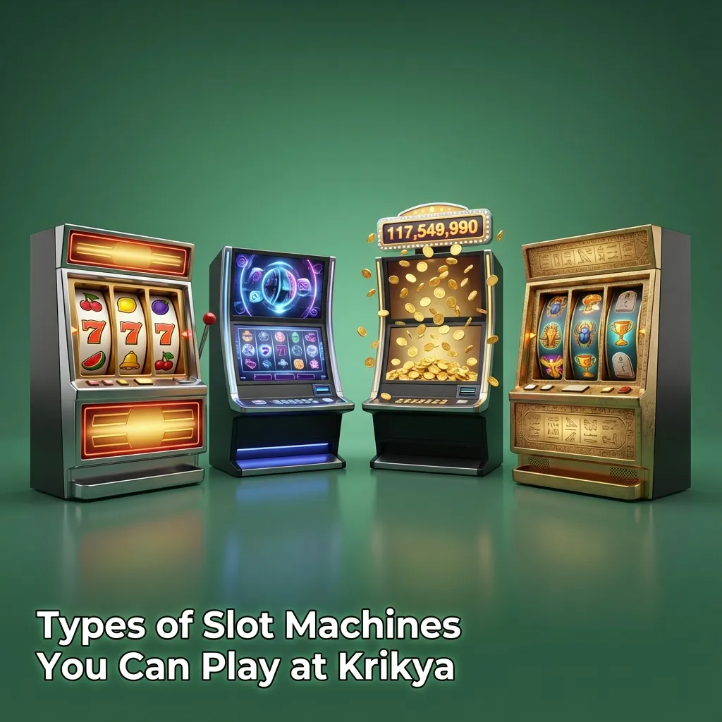 Krikya casino lobby showing classic, video, Megaways, jackpot, crash, and bonus-buy slot machines on bright screens