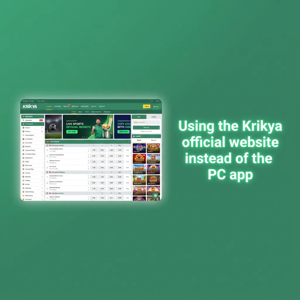 Person using Krikya betting website on a laptop browser instead of the desktop app, with casino and sports options visible