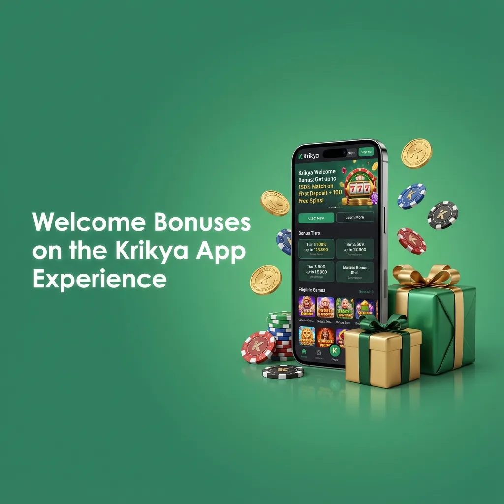Mobile screen showing Krikya app 100% welcome bonus up to ৳25,000, with sports, casino and slot free spins offers