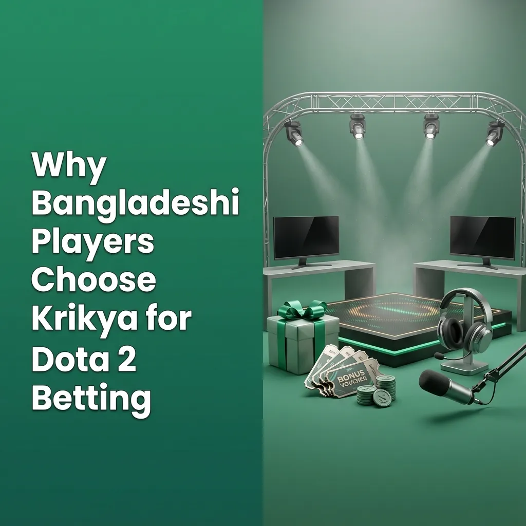 Graphic titled “Why Bangladeshi Players Choose Krikya for Dota 2 Betting” with icons for bonuses, BDT payments, support, app, and odds