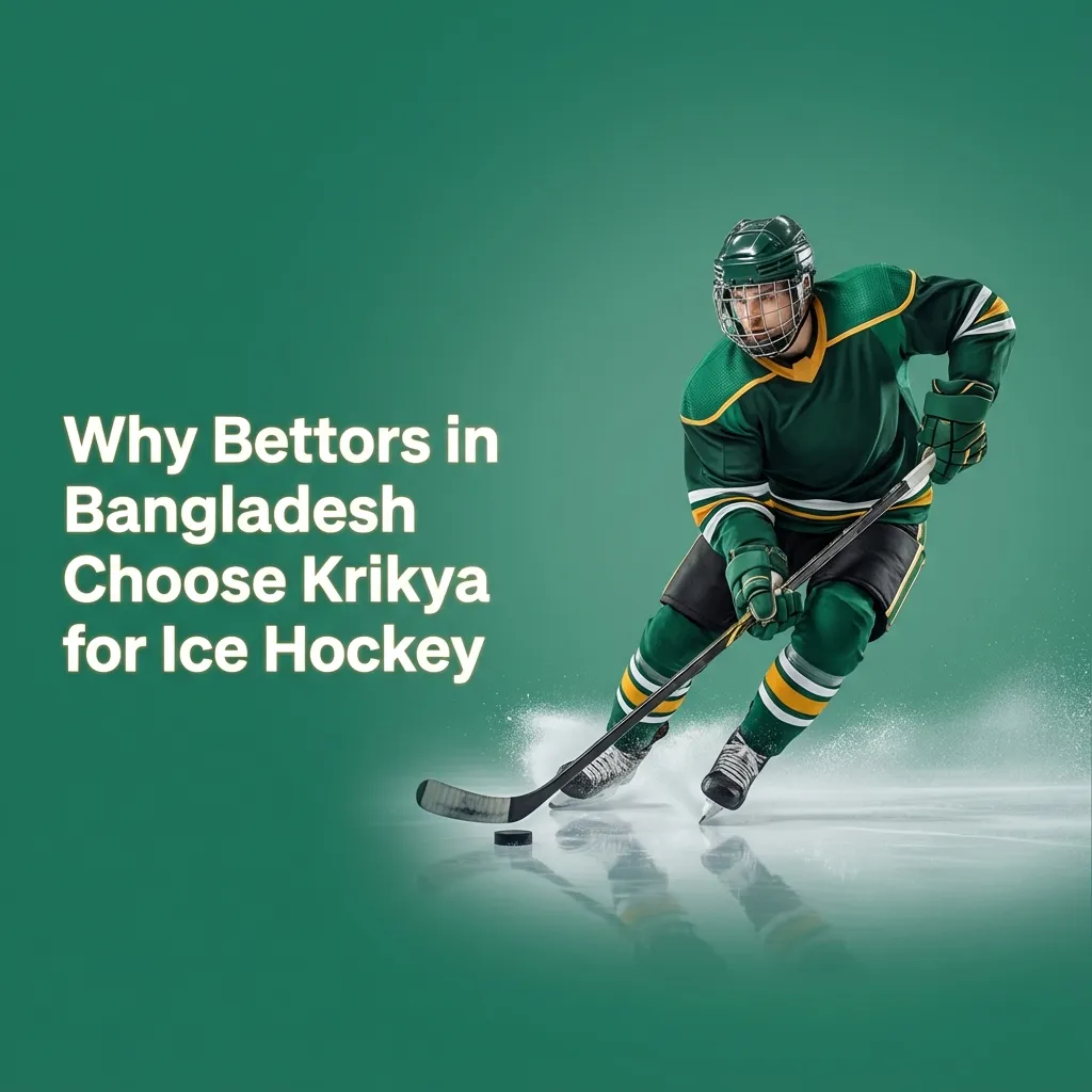 Graphic promoting Krikya ice hockey betting in Bangladesh with leagues, live odds, mobile interface, BDT and local payments