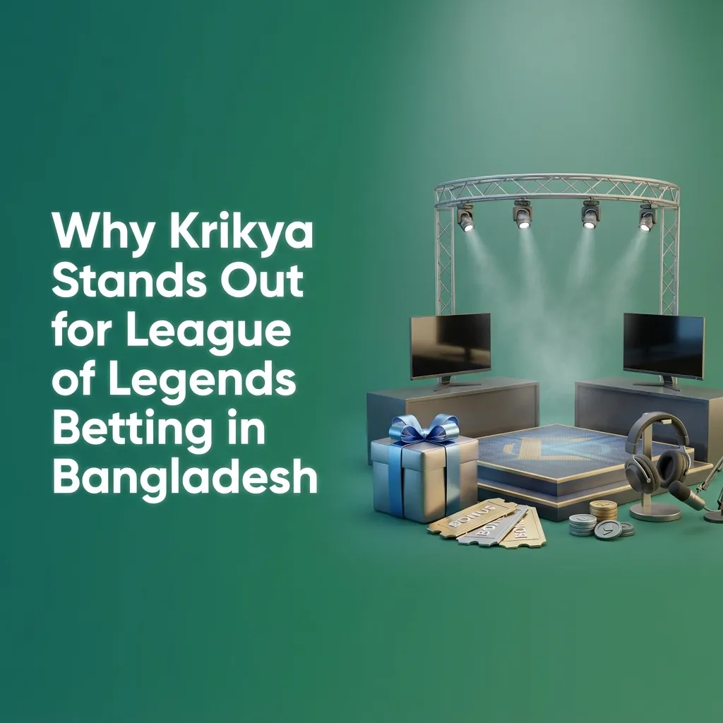 Bangladeshi League of Legends bettor using Krikya on mobile, highlighting BDT payments, bonuses, and esports betting odds