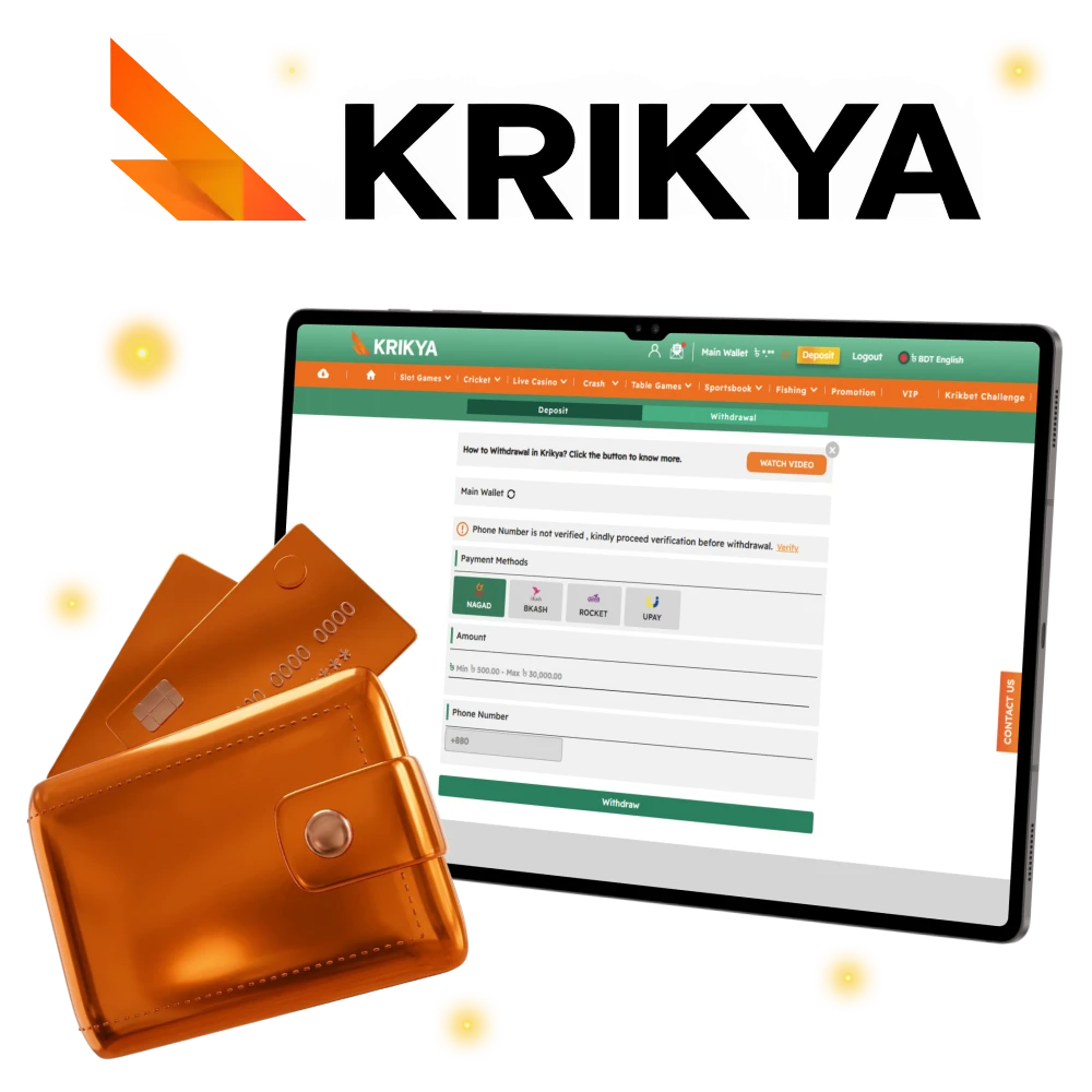 Krikya withdrawal options ensure fast and secure access to winnings.