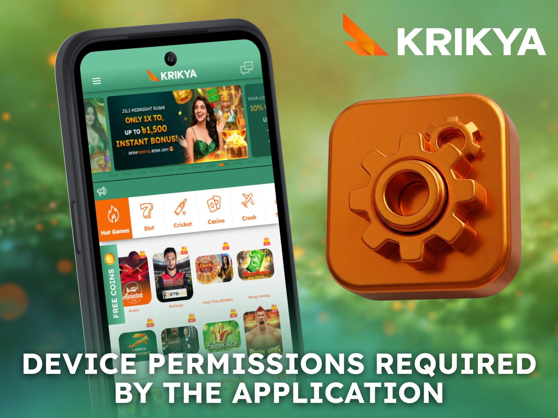 Review Android device permissions required by the Krikya Application.