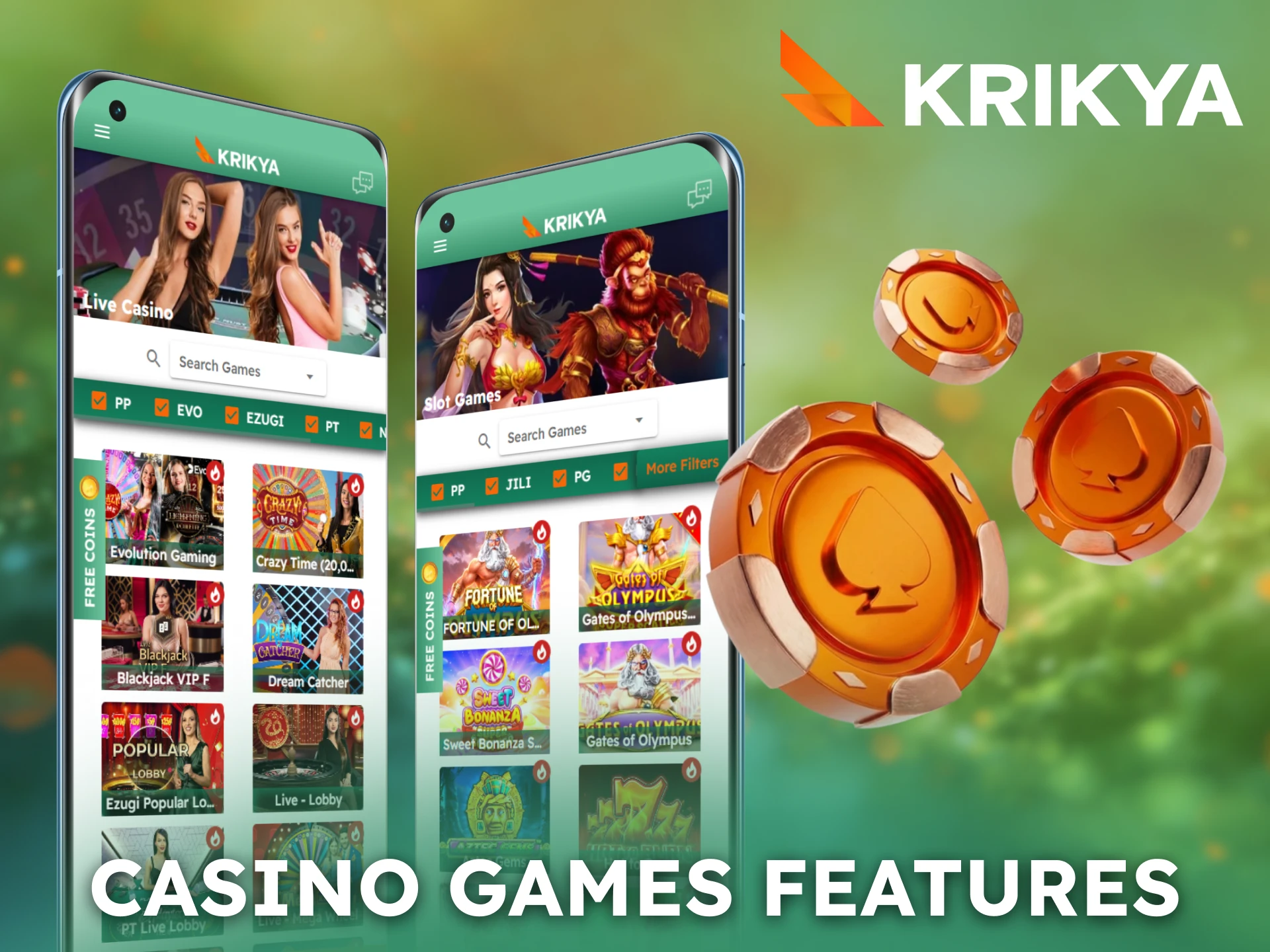 Explore casino games features available in the Krikya Android App.