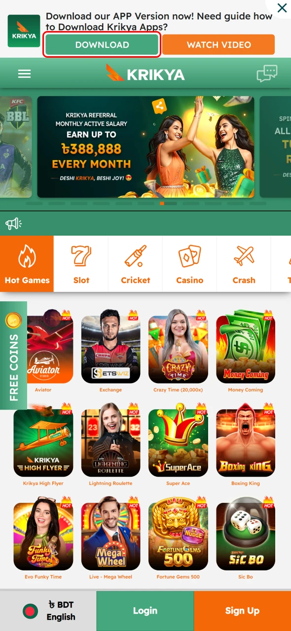 Tap the App button to begin the Krikya Android APK process.