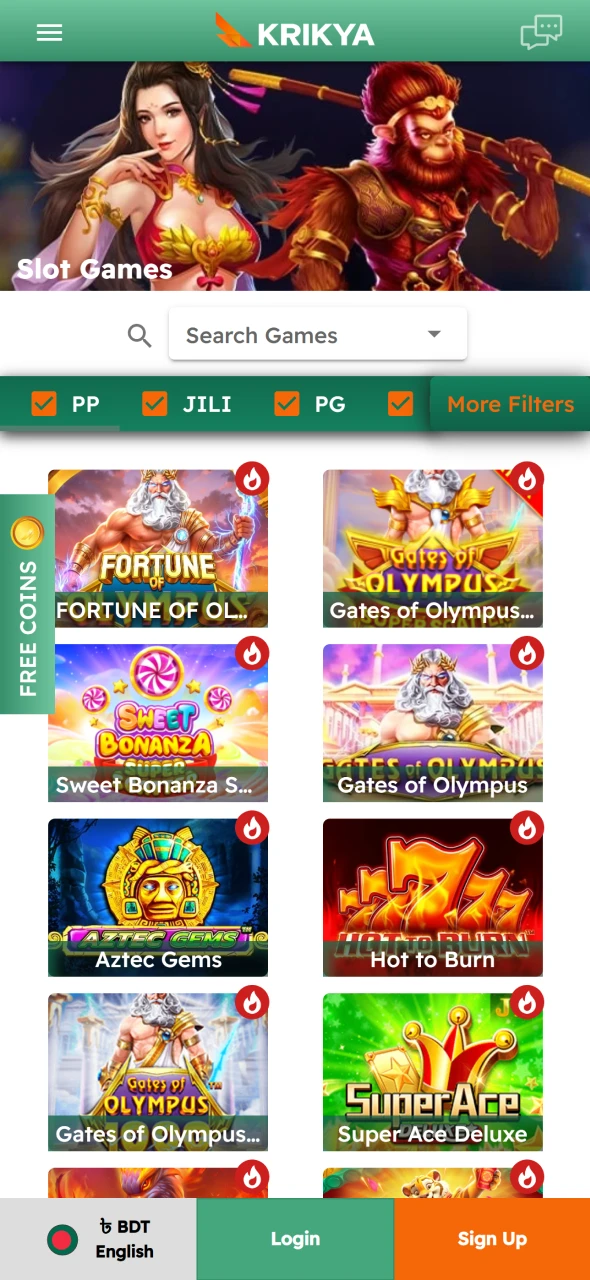 Access casino games smoothly through the Krikya Android App interface.