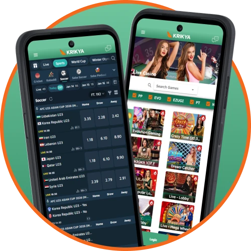 Access sports and casino together through the Krikya App.
