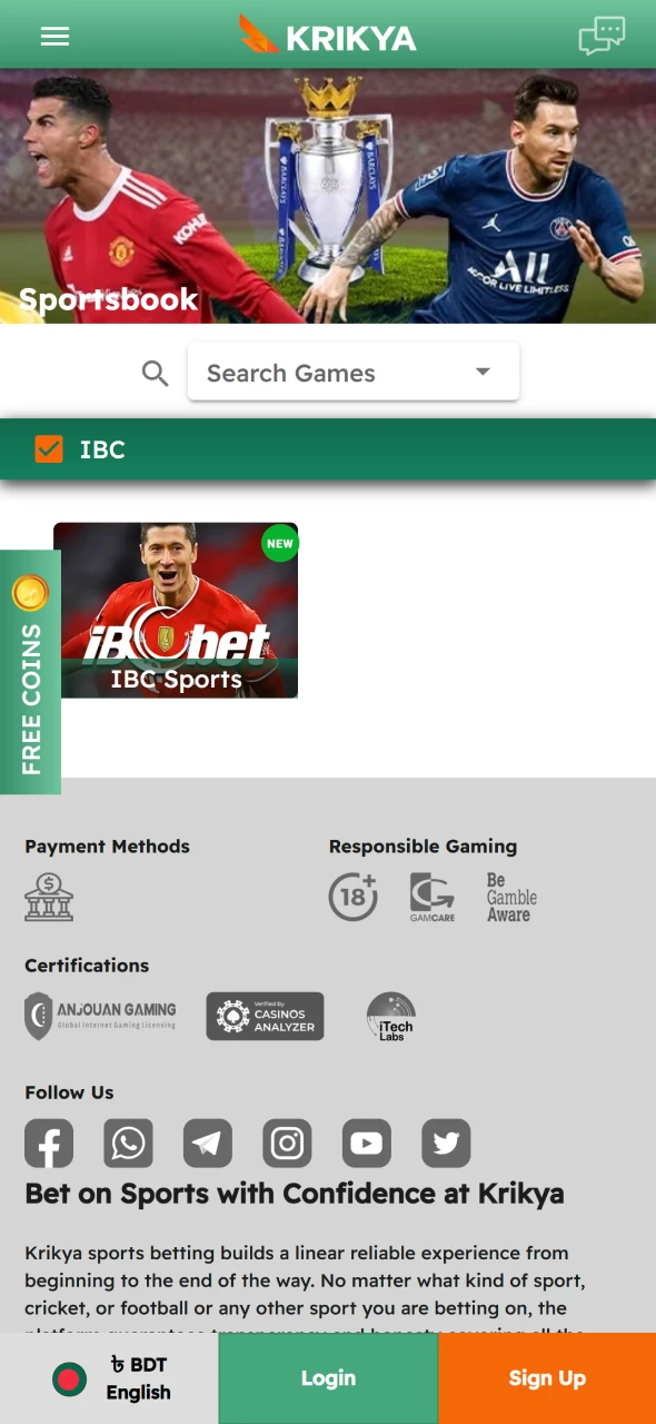 Browse sports betting sections within the Krikya iOS App easily.