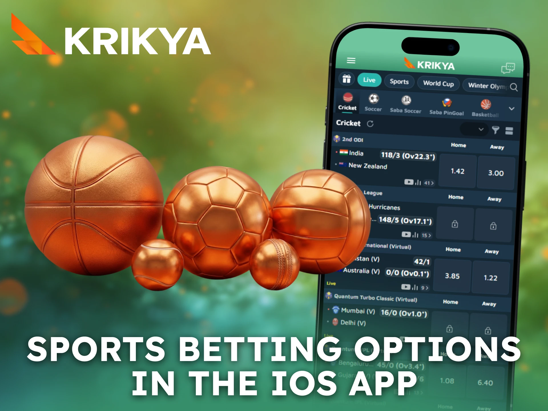 Explore sports betting options inside the Krikya iOS App.