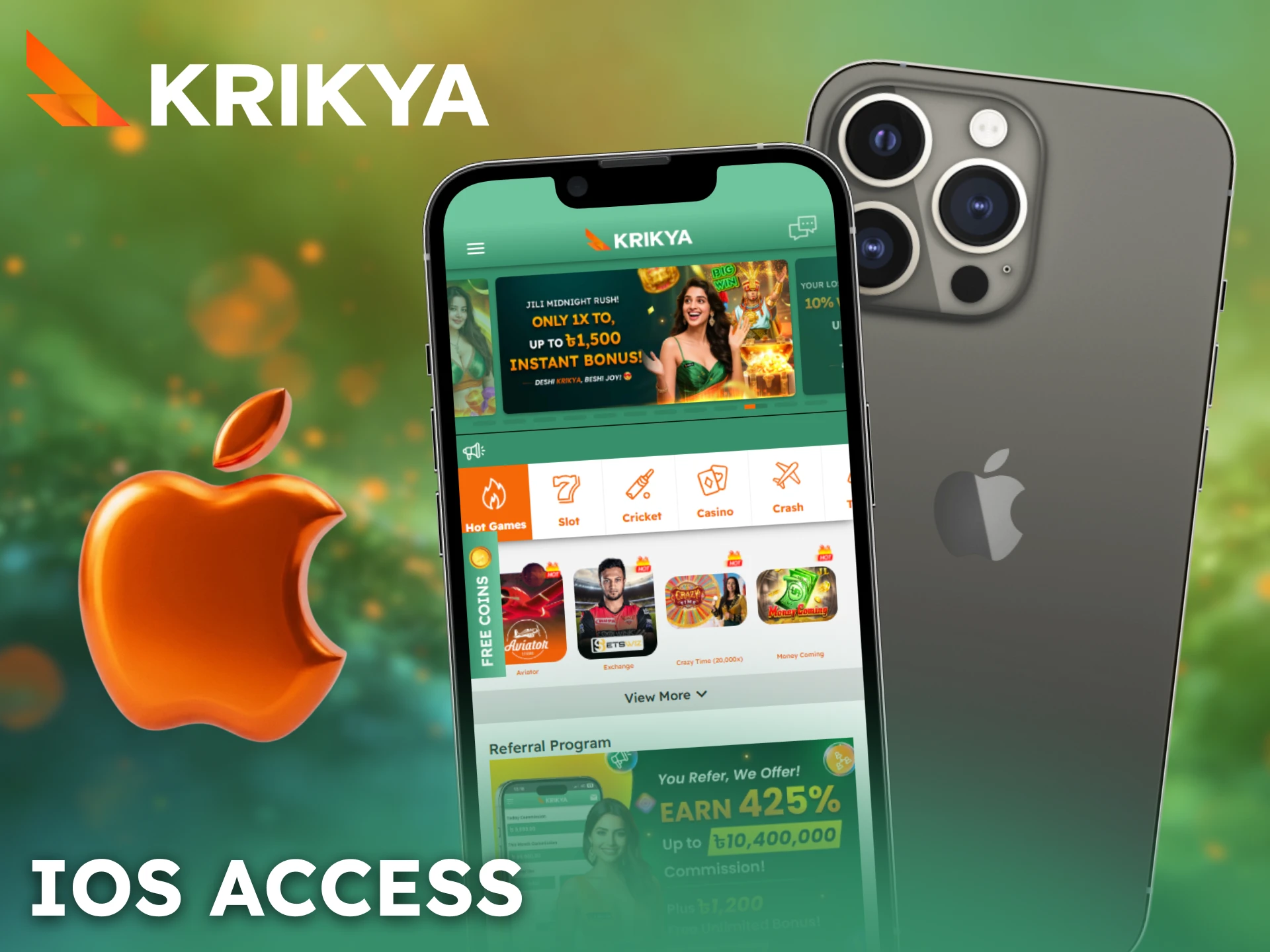 Enjoy Krikya betting using iOS access on supported devices.