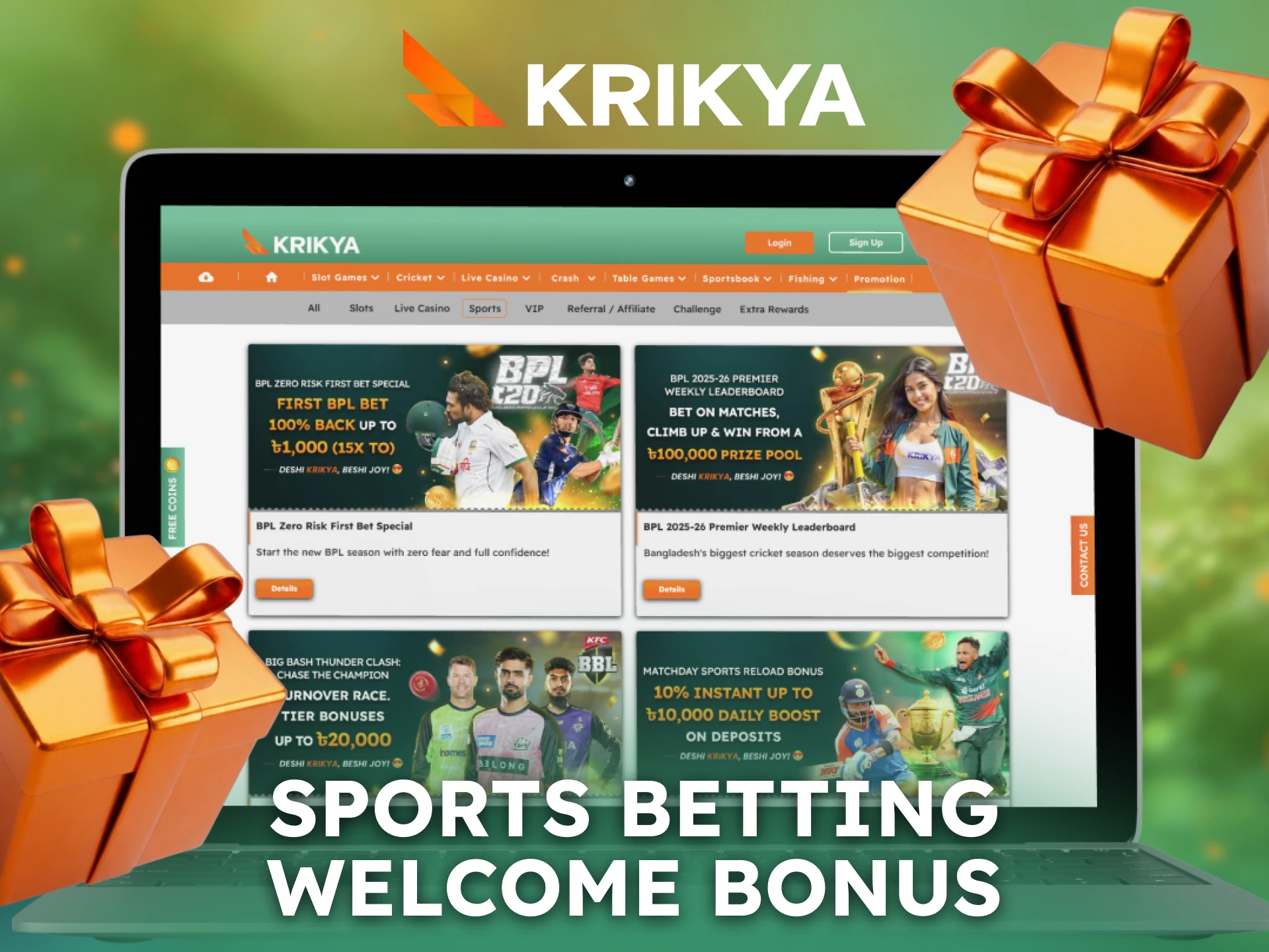 Claim a Krikya sports betting welcome bonus with extra betting value.