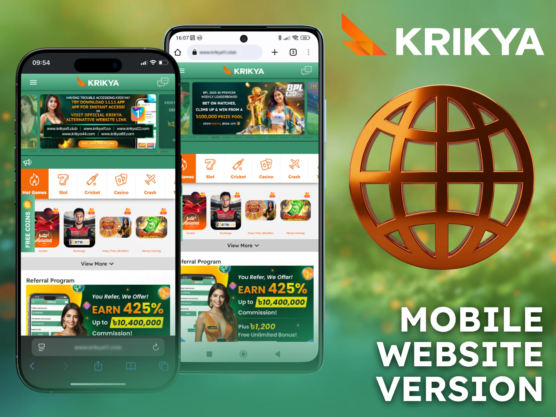Bet anywhere using the Krikya mobile website version on the go.