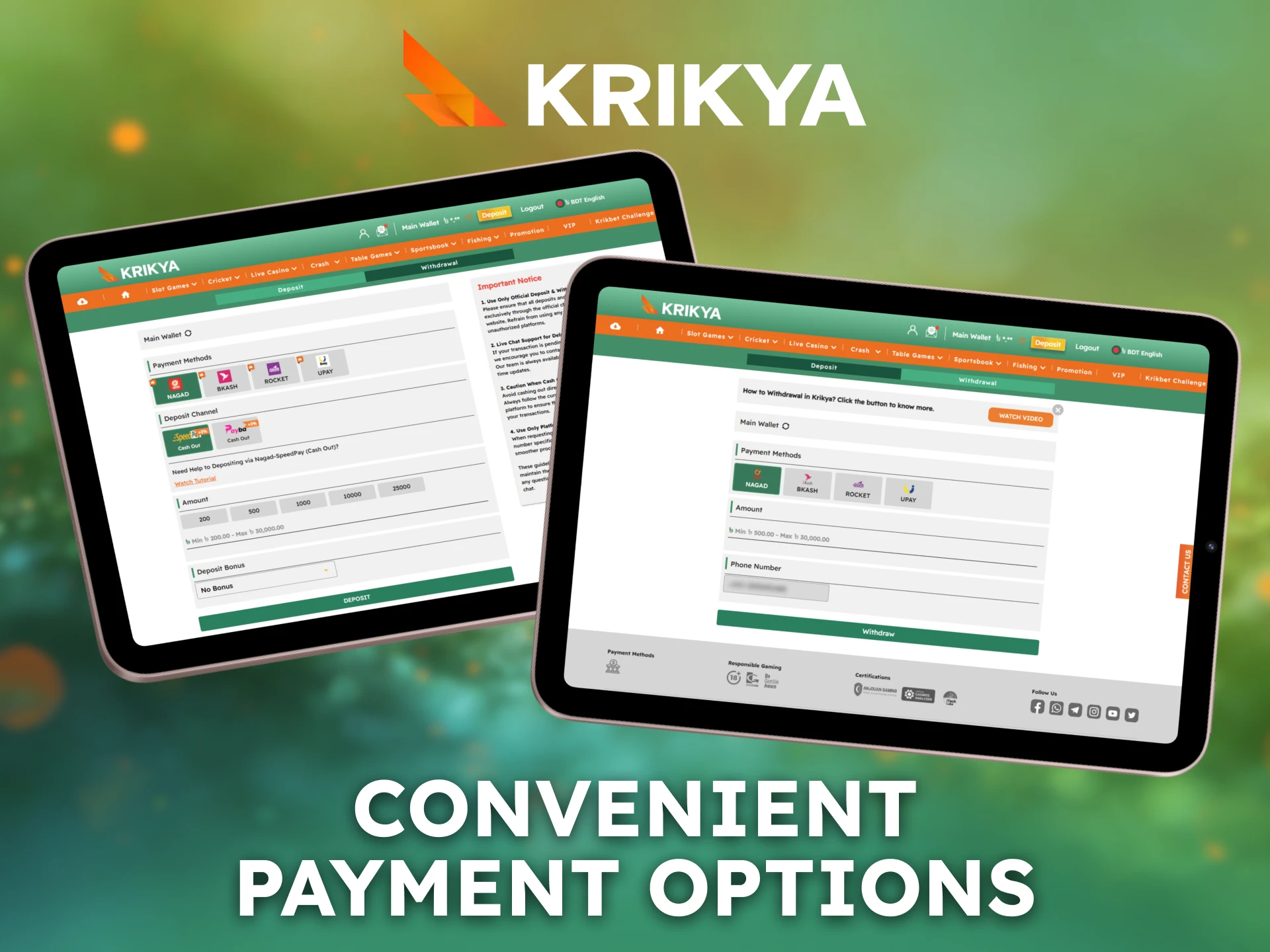 Use convenient Krikya payment options tailored for Bangladeshi users.