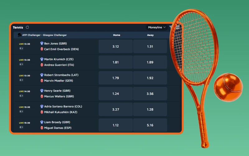 Experience sports betting on tennis matches at Krikya.