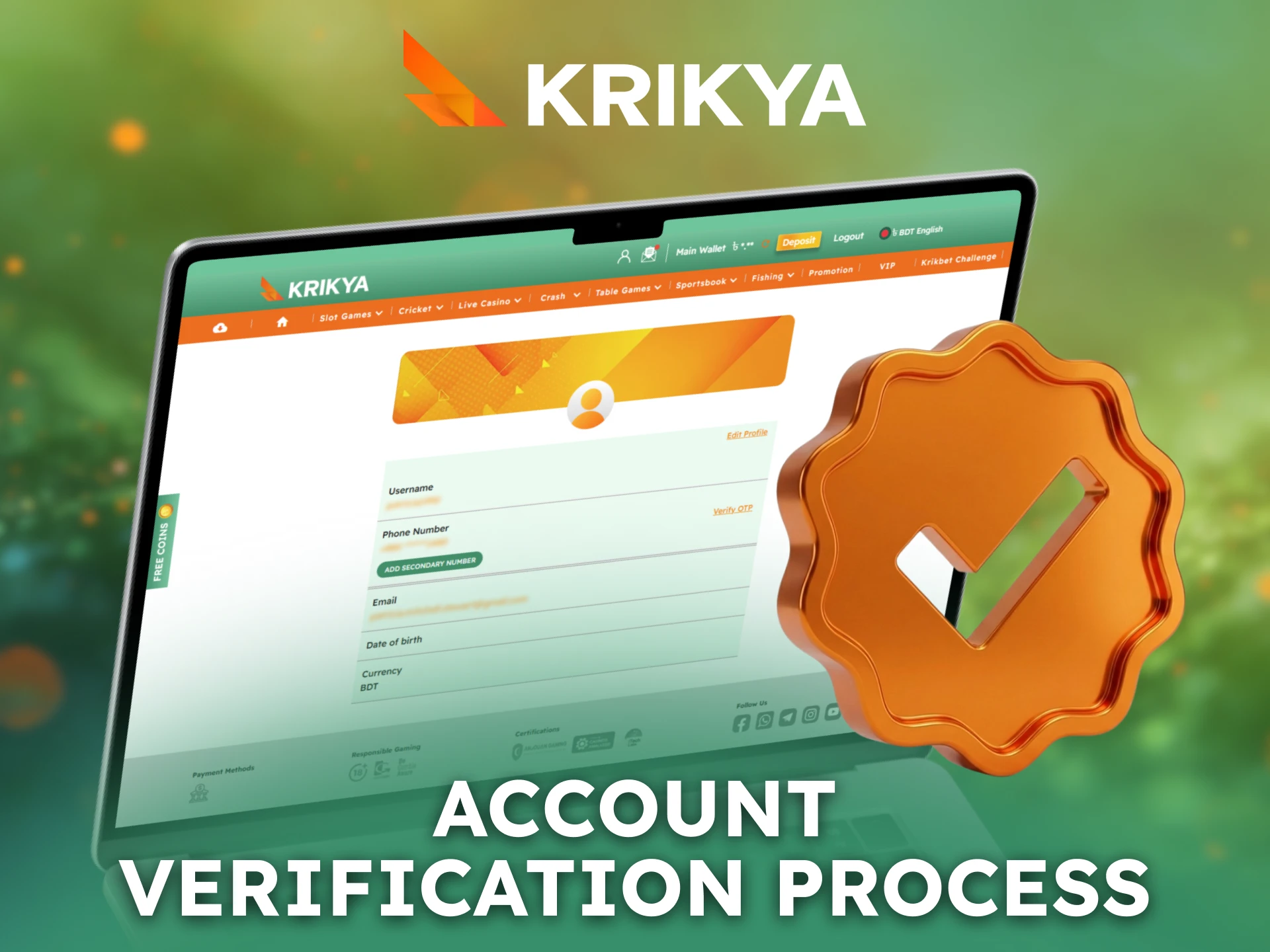 Complete the Krikya account verification process quickly and securely.